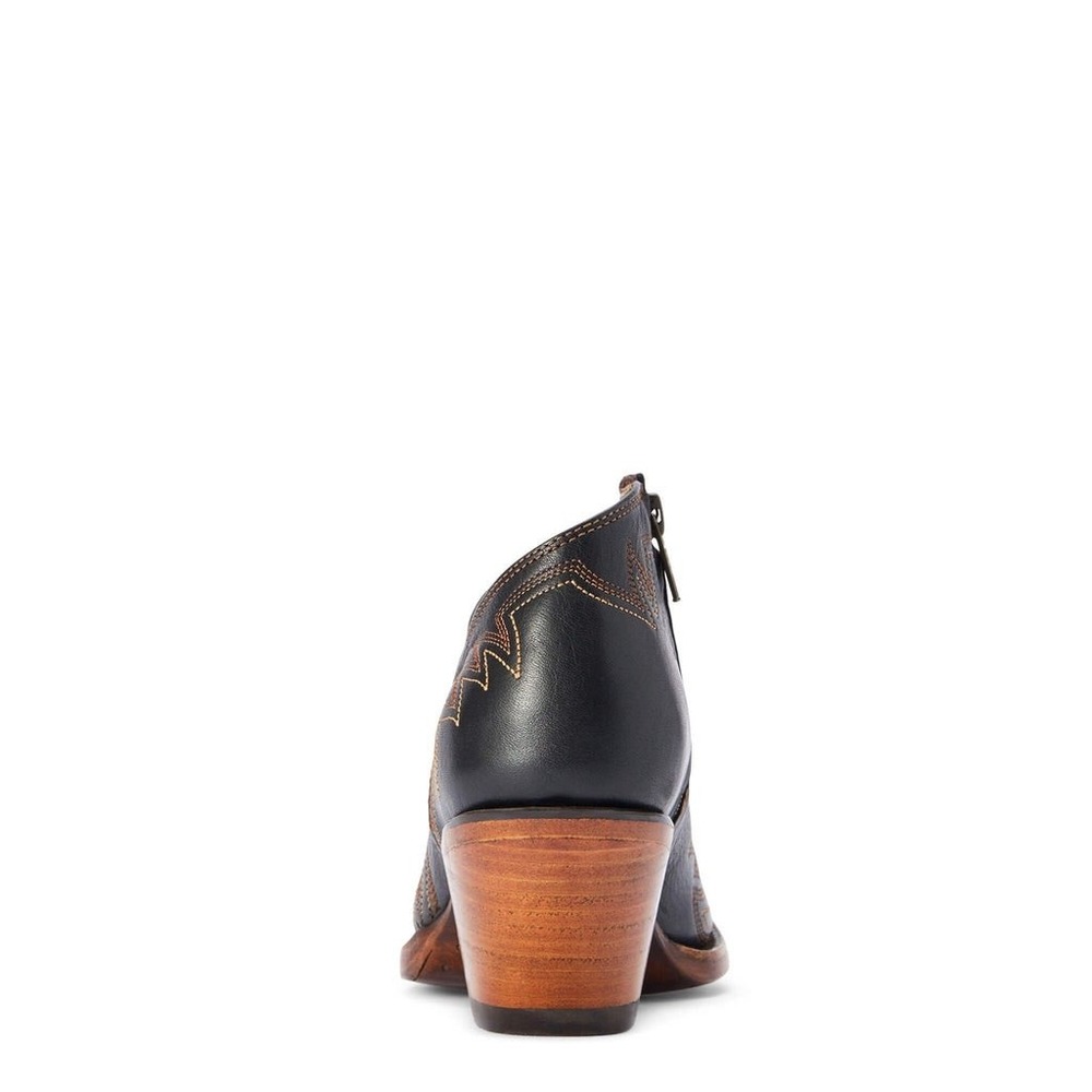 NEW Ariat Jolene Cash Black Leather Western Booties Zip Snip‎ Toe Stacked Heel - Picture 5 of 13